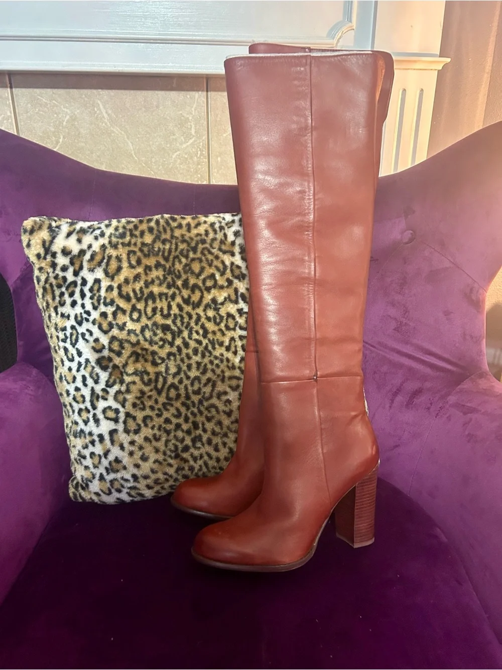 Sam Edelman Women’s Tall Leather Knee-High Boots in Rust